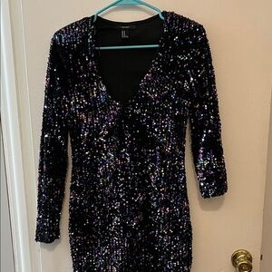 Forever 21 purple sequin long sleeve v neck dress medium